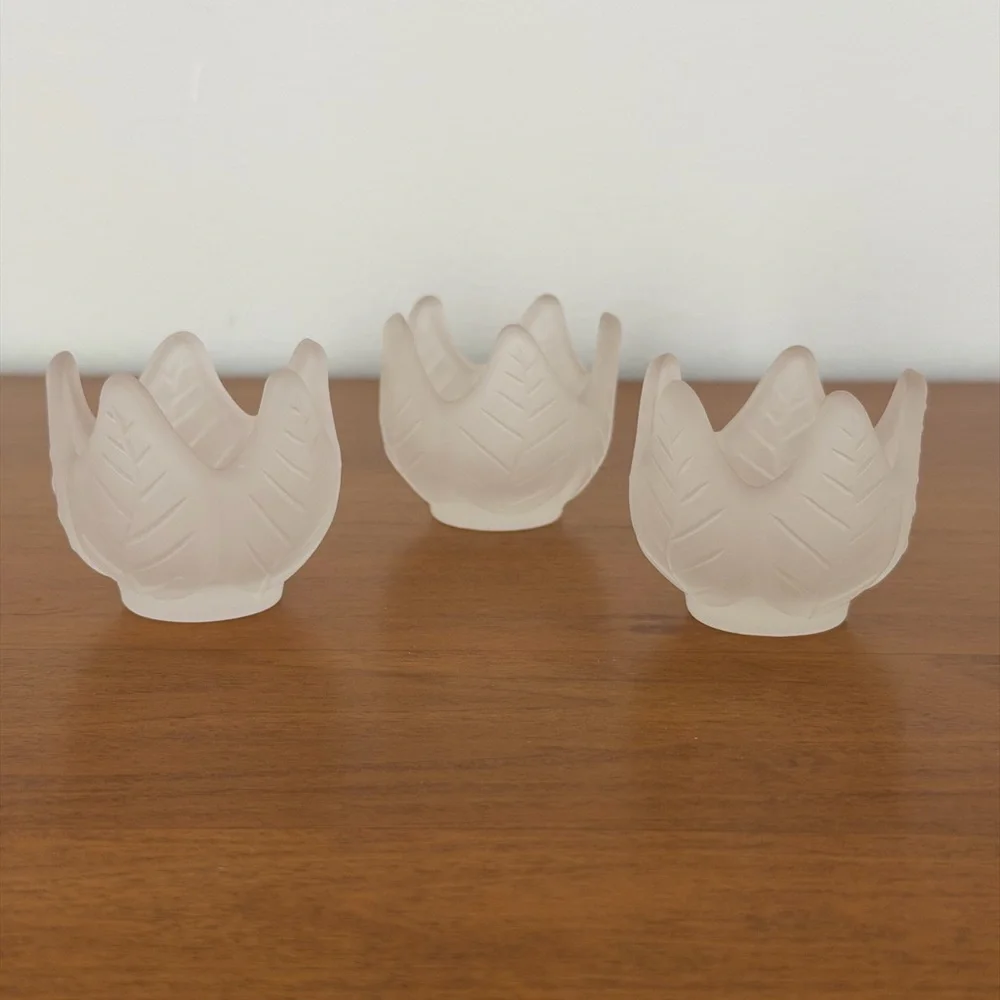 PartyLite Vintage Frosted Glass Lotus 🪷 Candle Holders-Set Of 3 Floral Decor